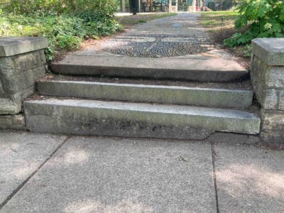 Granite steps at the park before restoration