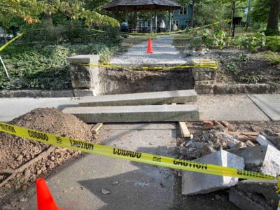 Granite steps at the park during restoration